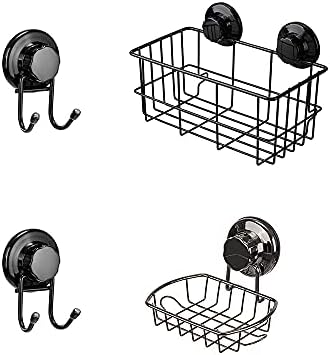 SANNO Adhesive Suction Hooks Soap Dish Holder Deep Shower Caddy