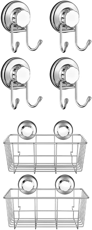 SANNO Suction Cup Shower Caddy,Bathroom Caddies Adhesive Pads Powerful Vacuum Suction Cup Hooks for Shower Flat