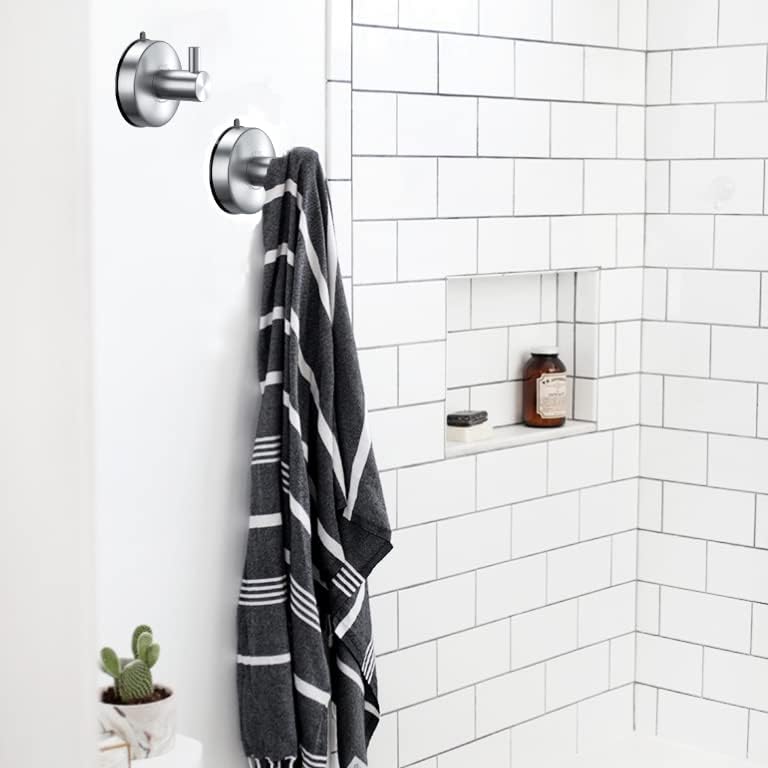 DGYB Set of 2 Suction Cup Hooks for Shower + 17 Inch Brushed Nickel Towel Bar for Bathroom