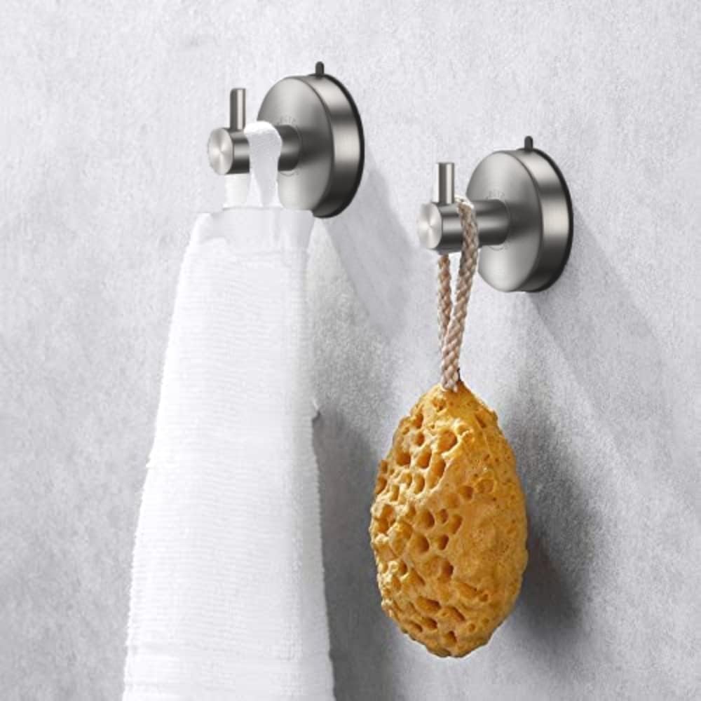 DGYB Set of 2 Suction Cup Hooks for Shower + 17 Inch Brushed Nickel Towel Bar for Bathroom