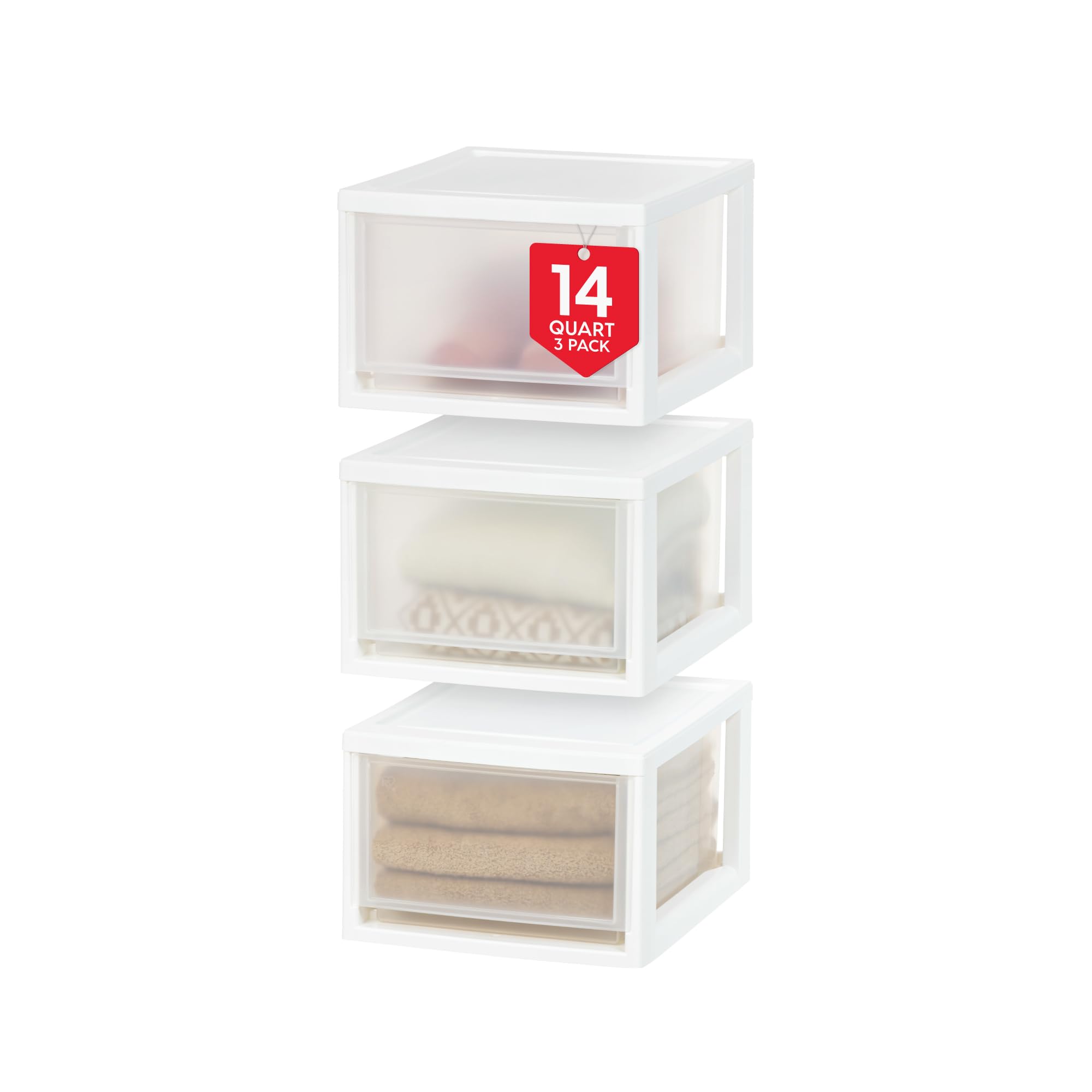 IRIS USA 30 Qt. Plastic Drawer Storage Organizer Stacking Drawers, 2-Pack, Stackable Unit with Sliding Drawer for Clothes Bedroom Kitchen Under Sink Pantry Craft Room Bathroom Dorm Office, White