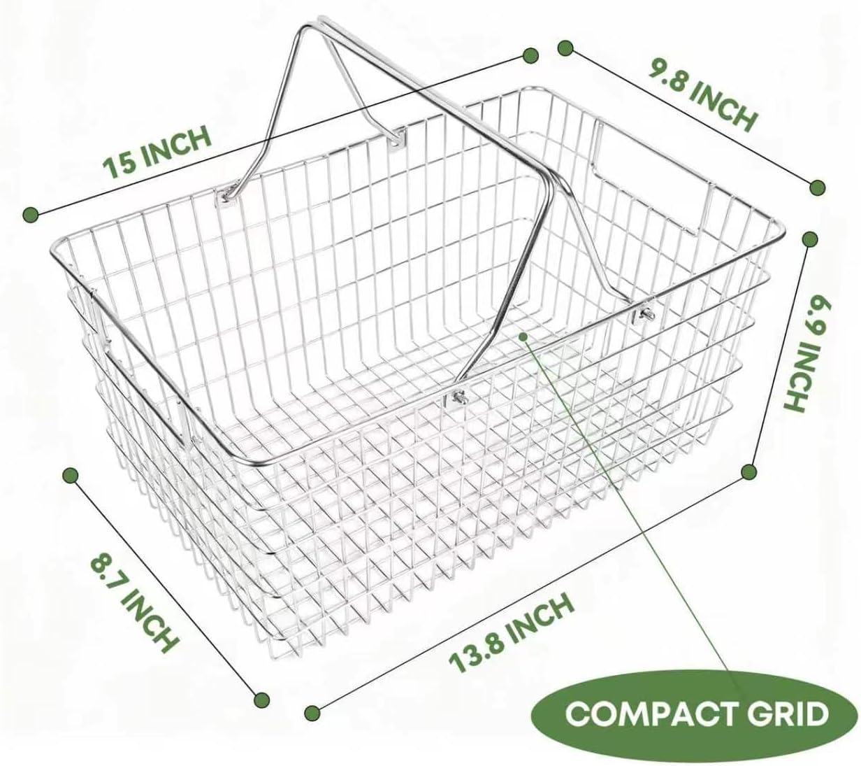 Wire Harvest Basket, Kitchen Organizers and Storage with Foldable Handle - 15.0"x9.8"x6.9" Portable Stainless Steel Picnic Baskets for Gathering Vegetables,Fruits,Kitchen,Garden,Picnic&Shopping (1, L)