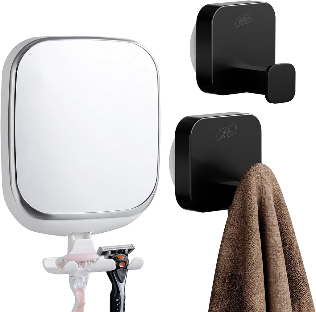 TAILI Suction Cup Shower Mirror with Stylish 304 Stainless Steel Suction Hooks