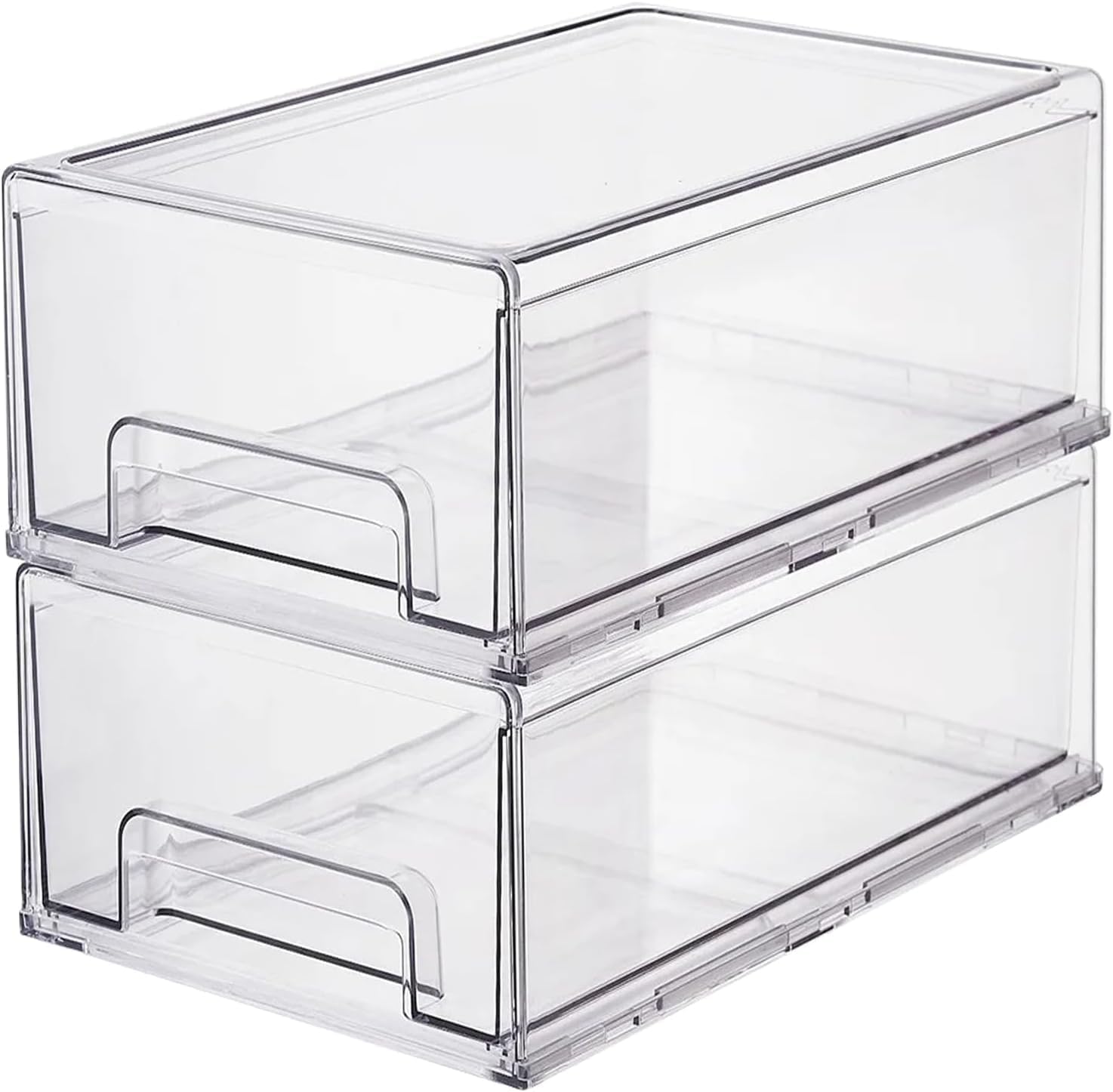 Clear Plastic Stackable Storage Drawers Bins, Perfect for Kitchen Pantry Organization and Storage, Under Sink Organizer, Pull Out Cabinet Organizer, Makeup, Bathroom Storage Containers for Organizing