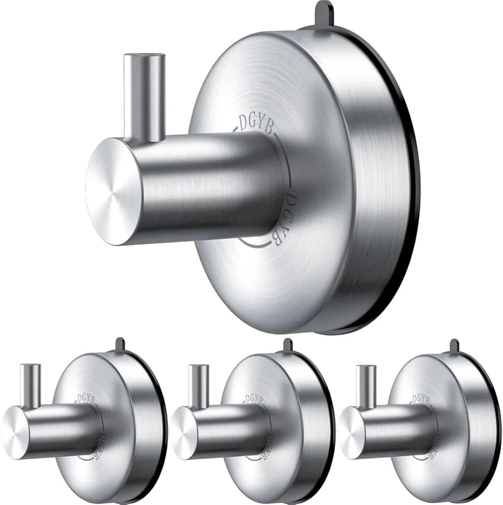 Suction Cup Hooks for Shower Brushed Nickel Towel Hanger Bathrooms SUS 304 Stainless Steel Home Storage Holder Hook(2 Pack)