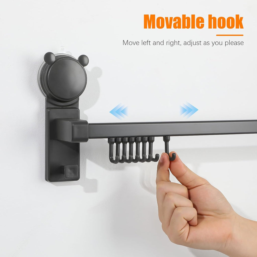 ARTIBETTER Heavy Duty Suction Cup Hooks Rack with 50cm Single Rod, No Drilling Wall Mount Kitchen and Bathroom Suction Hooks for Shower Towels and Household Storage Organizer