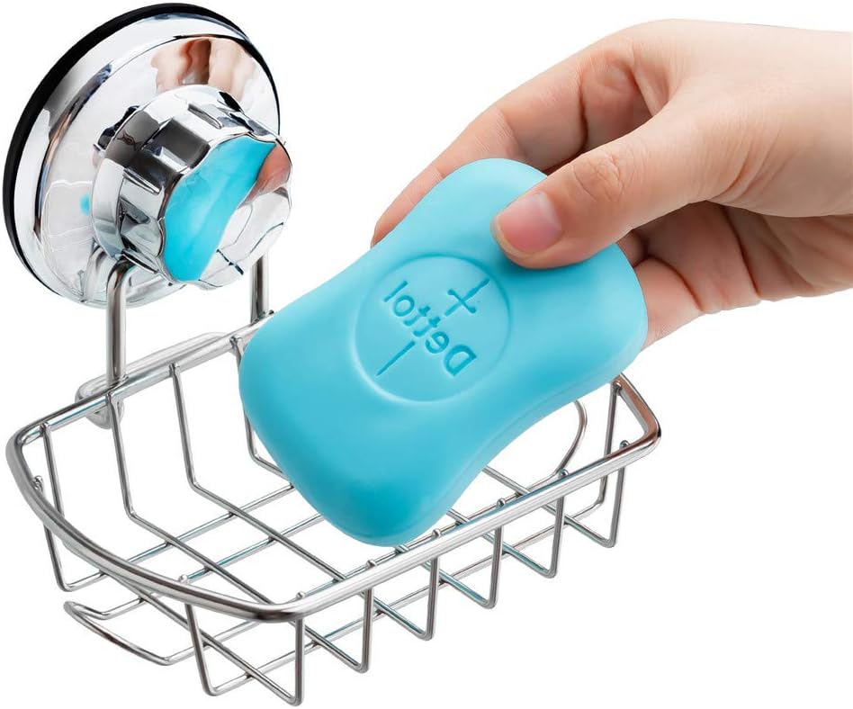 SANNO Suction Cups Shower Caddy Soap Dish Holder for Large Shampoo Shower Gel Holder Bathroom Storage Bath Organizer Kitchen Storage Basket for Shampoo, Conditioner, Soap- Rustproof Stainless Steel
