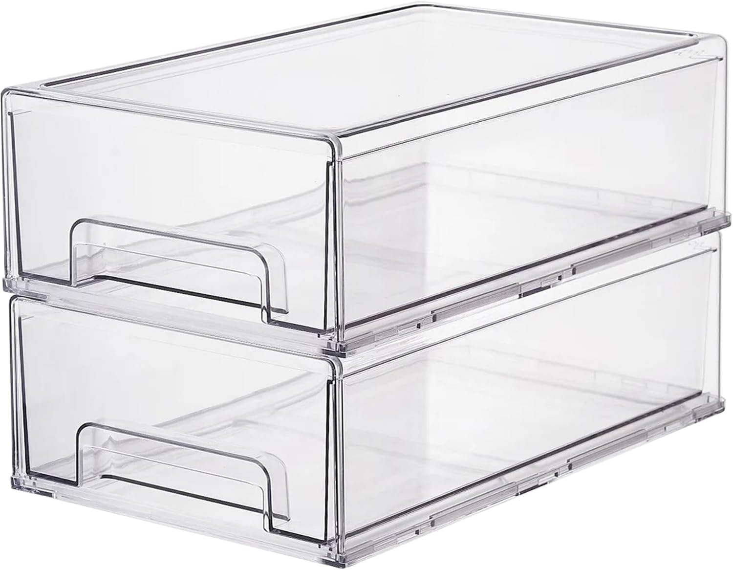 Clear Plastic Stackable Storage Drawers Bins, Perfect for Kitchen Pantry Organization and Storage, Under Sink Organizer, Pull Out Cabinet Organizer, Makeup, Bathroom Storage Containers for Organizing
