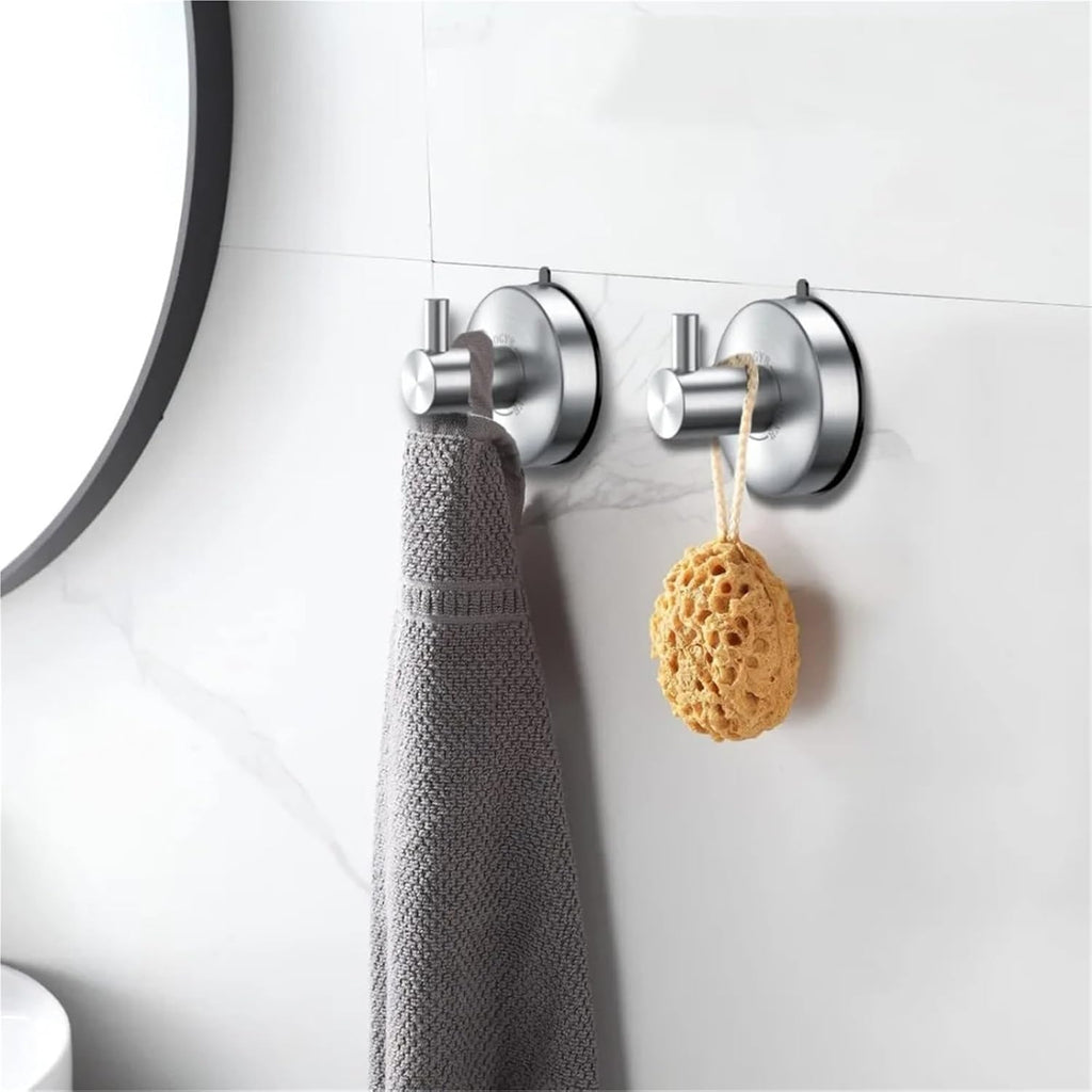 Suction Cup Hooks for Shower Brushed Nickel Towel Hanger Bathrooms SUS 304 Stainless Steel Home Storage Holder Hook(2 Pack)