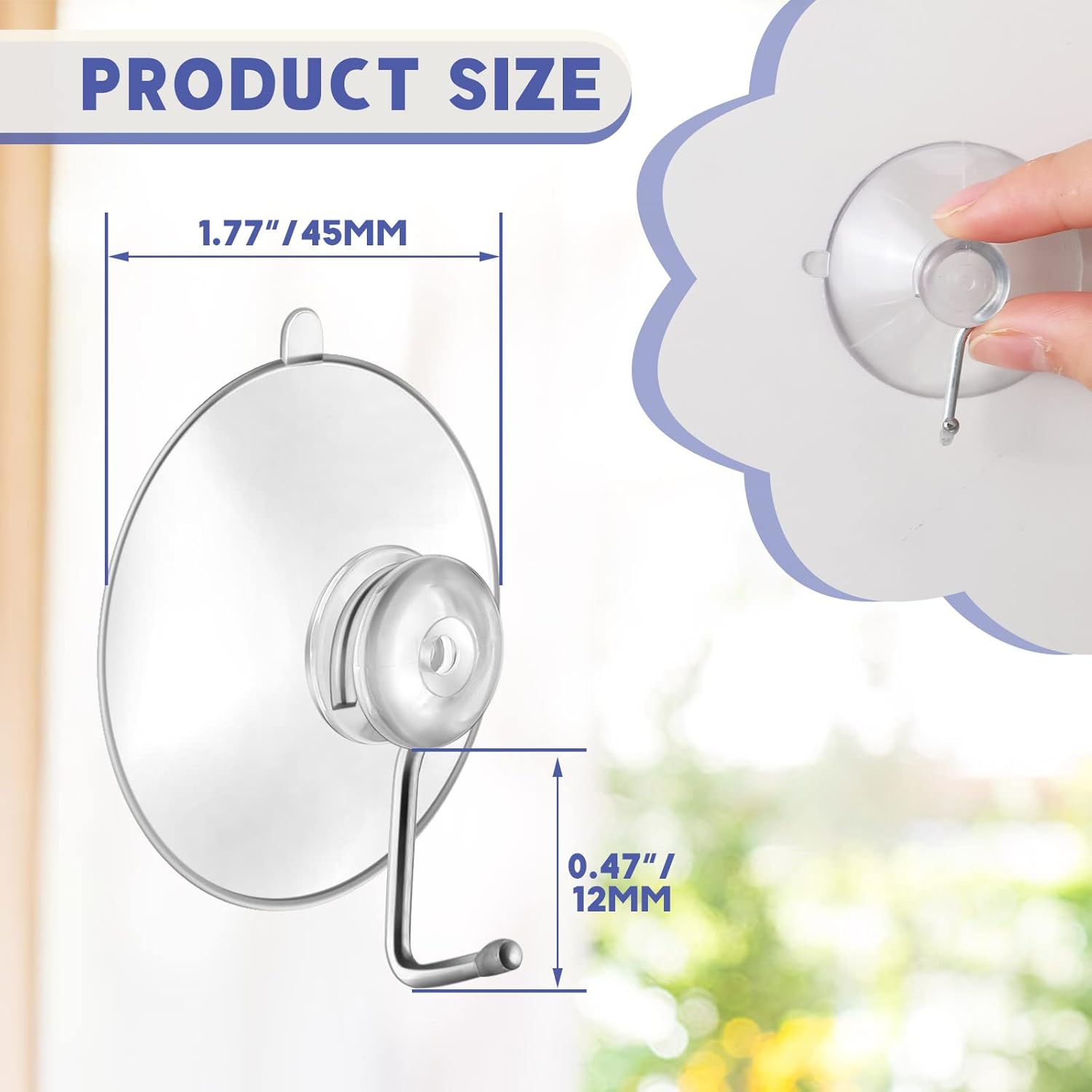 Unittype 240 Pieces Suction Cup Wall Hooks PVC Reusable Clear Suction Cups with Metal Hooks Practical Hanging Supplies Without Nails for Wall Door Glass Window Kitchen Bathroom Shower, 45 mm