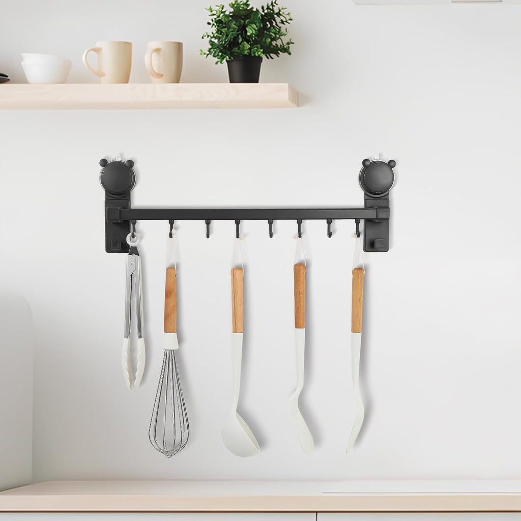 ARTIBETTER Heavy Duty Suction Cup Hooks Rack with 50cm Single Rod, No Drilling Wall Mount Kitchen and Bathroom Suction Hooks for Shower Towels and Household Storage Organizer