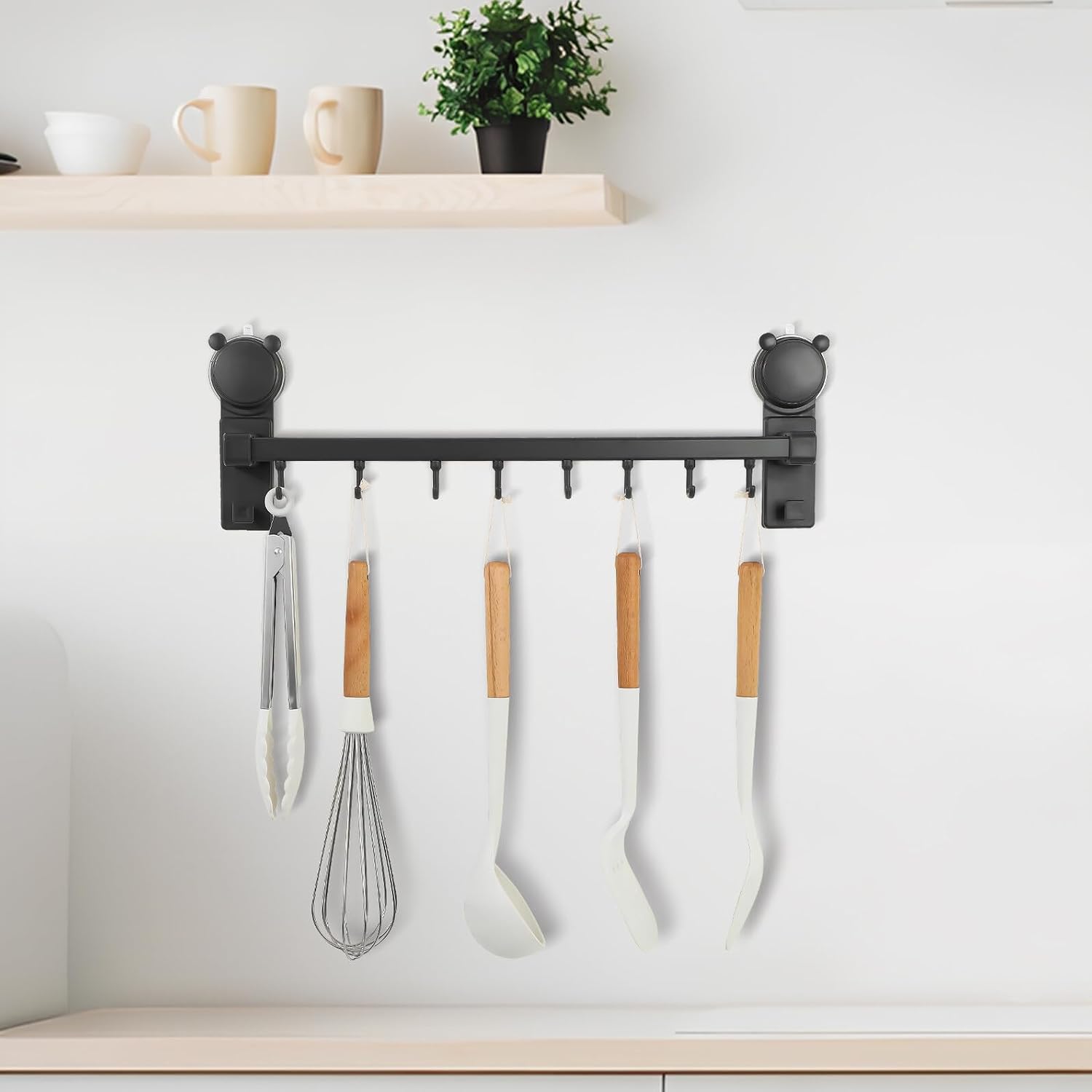 ARTIBETTER Heavy Duty Suction Cup Hooks Rack with 50cm Single Rod, No Drilling Wall Mount Kitchen and Bathroom Suction Hooks for Shower Towels and Household Storage Organizer