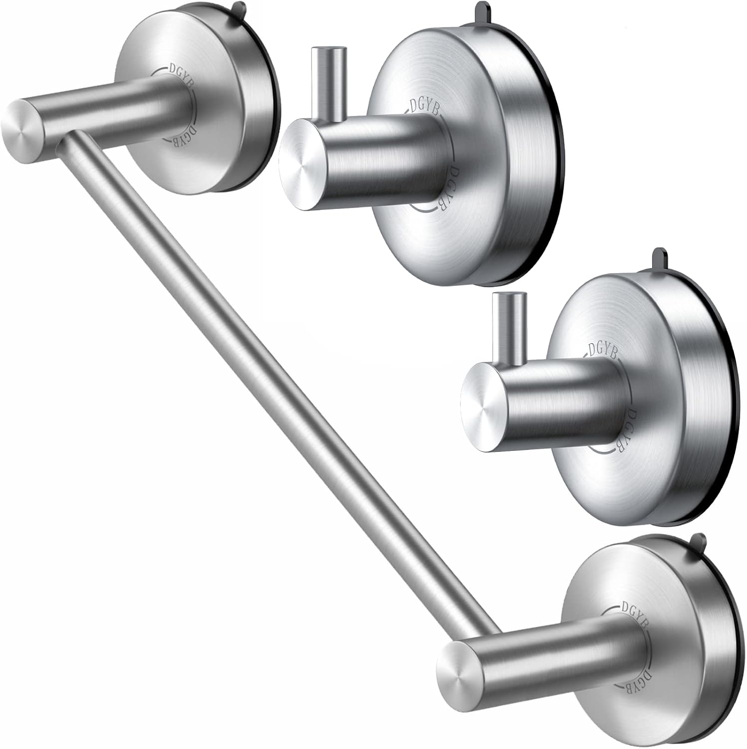 DGYB Set of 2 Suction Cup Hooks for Shower + 17 Inch Brushed Nickel Towel Bar for Bathroom