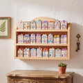 Chunful Spice Jar Wooden Rack Light Oak Farmhouse Spice Shelf for 24 Jars, Village Style Wall Mounting Kitchen Storage Decorative Hanging Display Rack, Shelf Only(20 x 14 Inches)