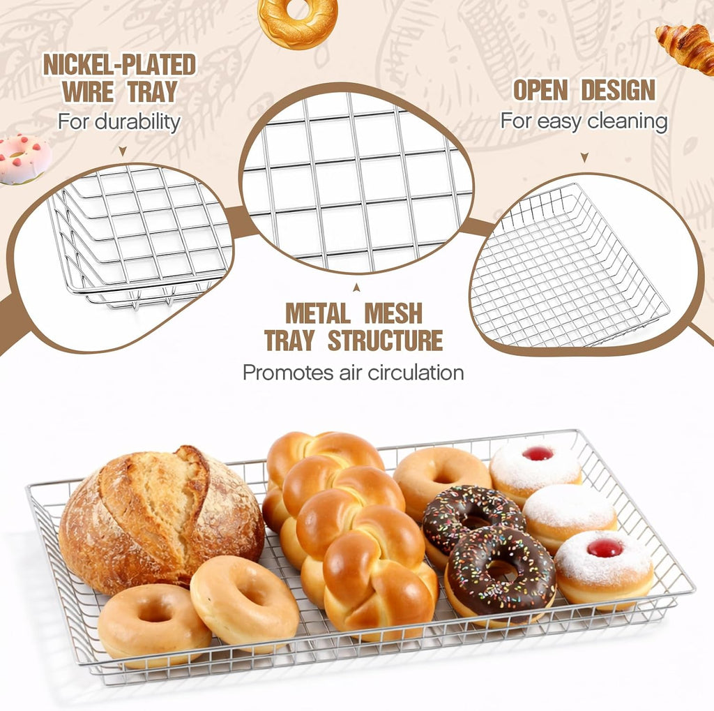 LemonRoad 2 Pcs 16" x 26" Rectangular Wire Basket Wire Pastry Doughnut Basket Tray Nickel Plated Large Serving Tray for Bakeries Cafes Food Trucks Display Bagels Pastries Bread and Fruits