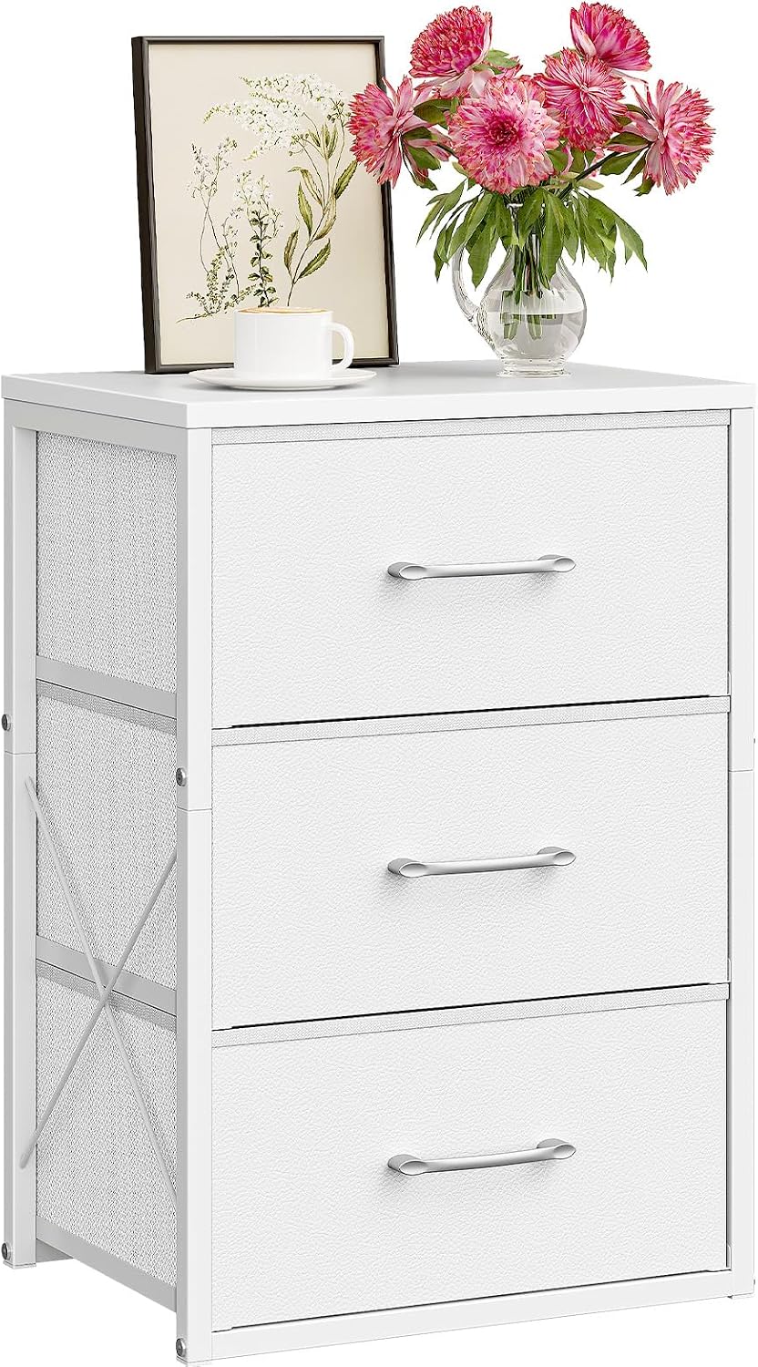 CHOEZON Stackable Storage Drawers for Closet, 3 Drawer Dresser with Wooden Top, Fabric Clothes Organizers with Metal Handles, Closet Organizer with 3 Drawers for Bedroom, Living Room, White TCW31WB