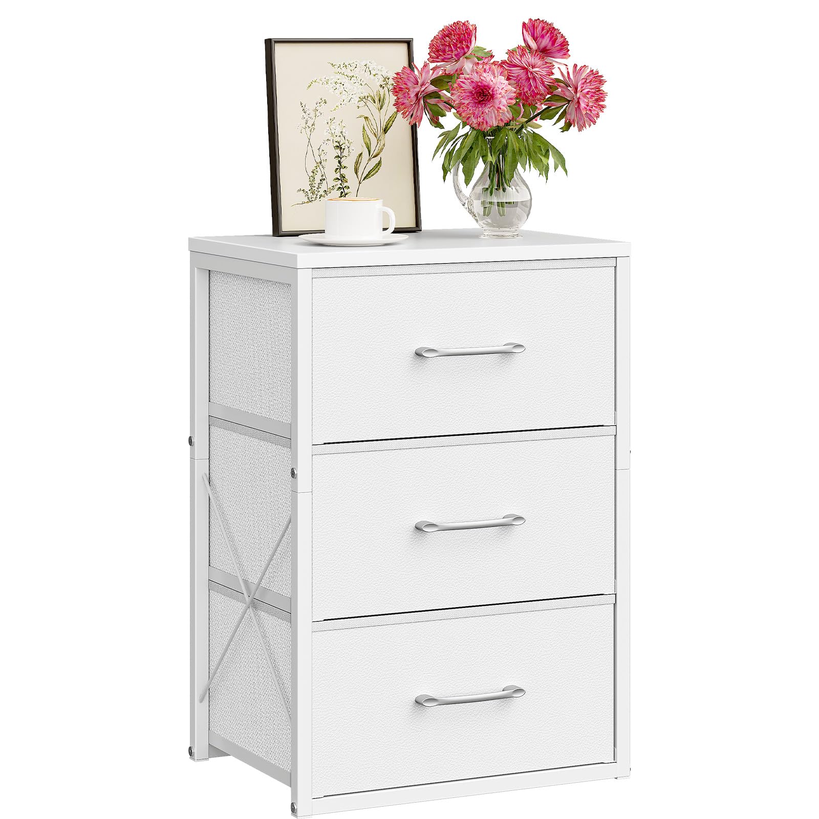 CHOEZON Stackable Storage Drawers for Closet, 3 Drawer Dresser with Wooden Top, Fabric Clothes Organizers with Metal Handles, Closet Organizer with 3 Drawers for Bedroom, Living Room, White TCW31WB