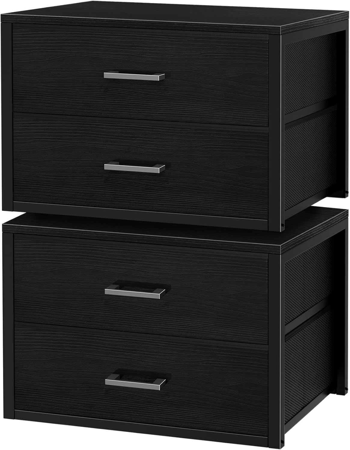 BOLUO Stackable Storage Drawers Closet Organizers and Storage Fabric 2 Drawer Dresser for Bedroom Set of 2 Black Modern