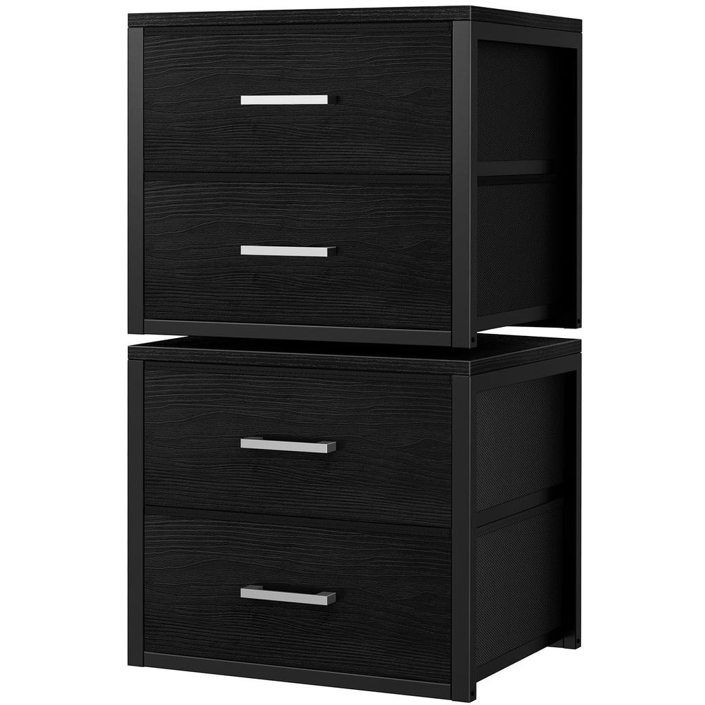 BOLUO Stackable Storage Drawers Closet Organizers and Storage Fabric 2 Drawer Dresser for Bedroom Set of 2 Black Modern
