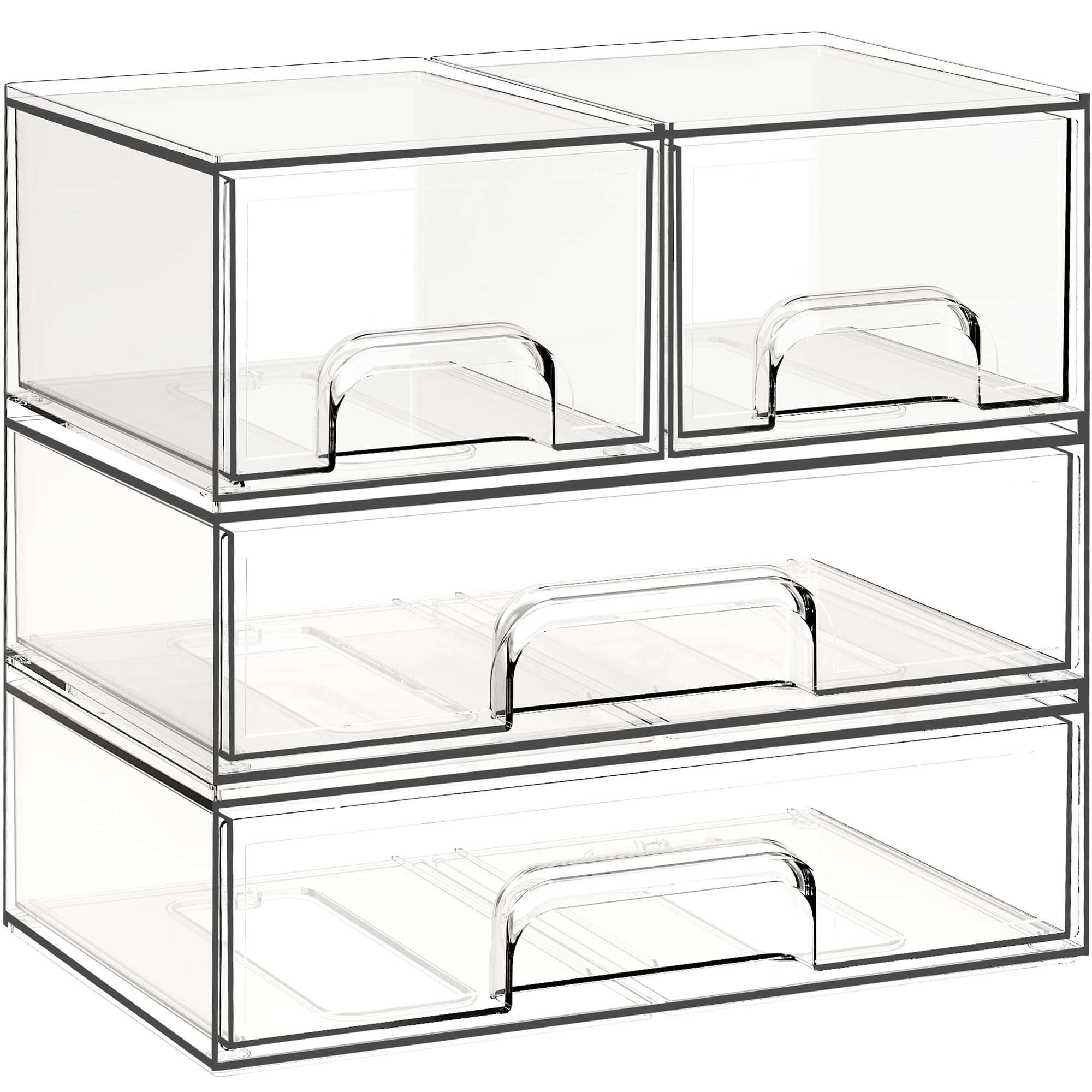 Criusia Stackable Storage Drawers, 6 Pack Clear Plastic Makeup & Bathroom Organizer, Versatile Storage Bins for Vanity, Under Sink, Kitchen Cabinets & Pantry