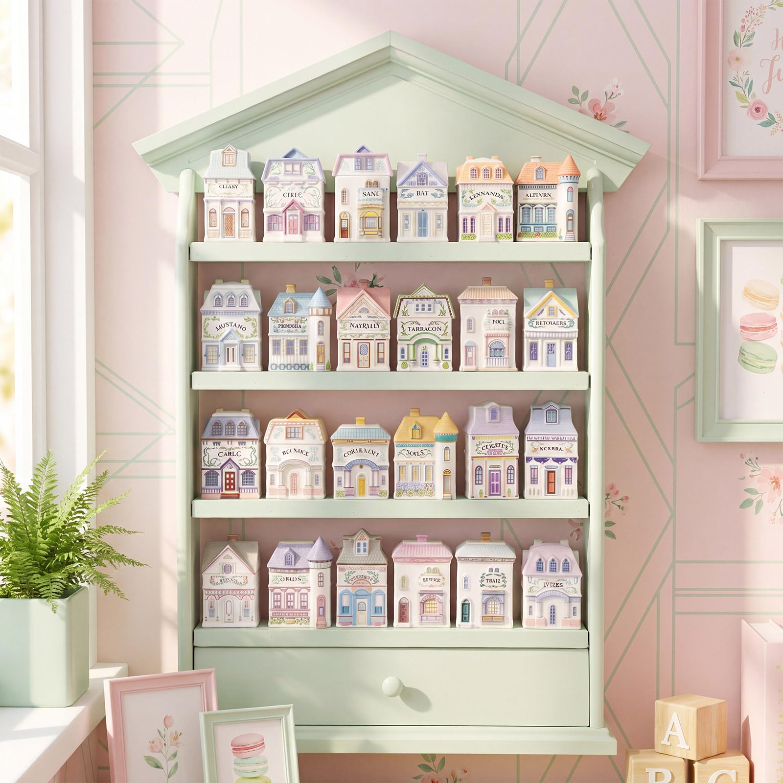 4-Tier Wall Mount Wooden Spice Rack Holds 24 Jars, Farmhouse Kitchen Decor Gift