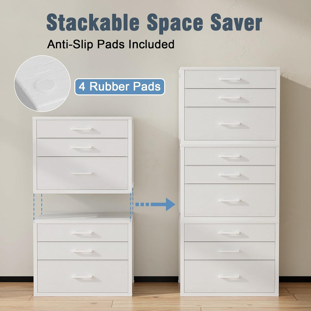 Espelism Closet Drawers with 3 Fabric Drawers 21" W x 20" H x 15.7" D White Closet Organizer Dresser, Stackable Storage Modular Chest Cabinet for Bedroom, Dorm