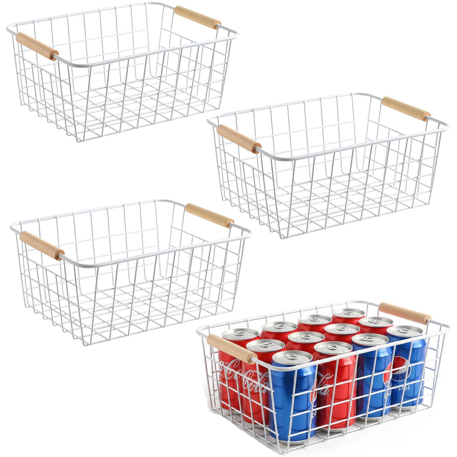 Kitchen Wire Baskets Farmhouse Decor Metal Food Storage Organizer,Household Refrigerator Bin with Built-in Handles for Cabinets,Pantry,Bathroom,Black