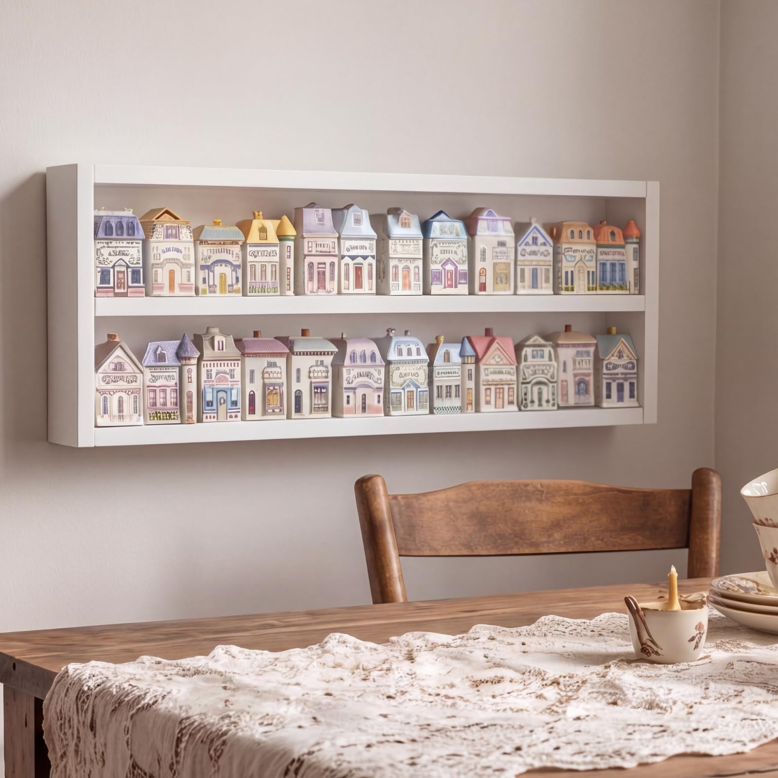 Chunful Spice Jar Wooden Rack Light Oak Farmhouse Spice Shelf for 24 Jars, Village Style Wall Mounting Kitchen Storage Decorative Hanging Display Rack, Shelf Only(20 x 14 Inches)