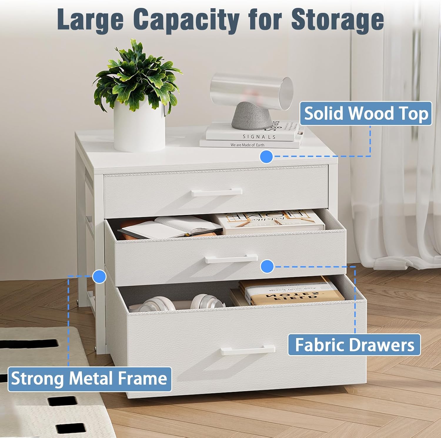 Espelism Closet Drawers with 3 Fabric Drawers 21" W x 20" H x 15.7" D White Closet Organizer Dresser, Stackable Storage Modular Chest Cabinet for Bedroom, Dorm