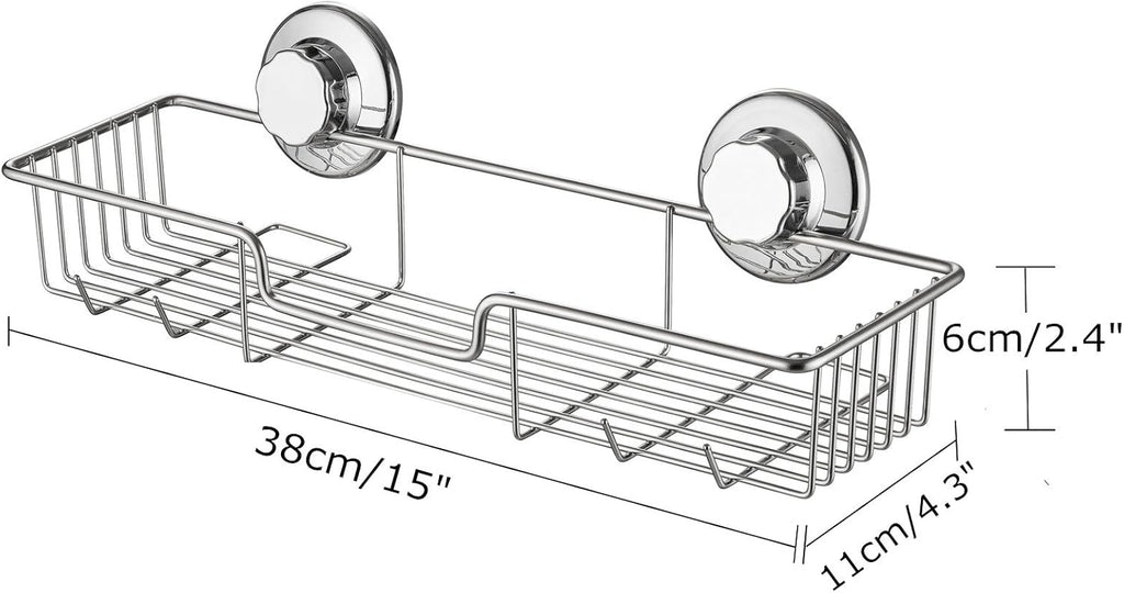 SANNO Suction Cups Shower Caddy Soap Dish Holder for Large Shampoo Shower Gel Holder Bathroom Storage Bath Organizer Kitchen Storage Basket for Shampoo, Conditioner, Soap- Rustproof Stainless Steel