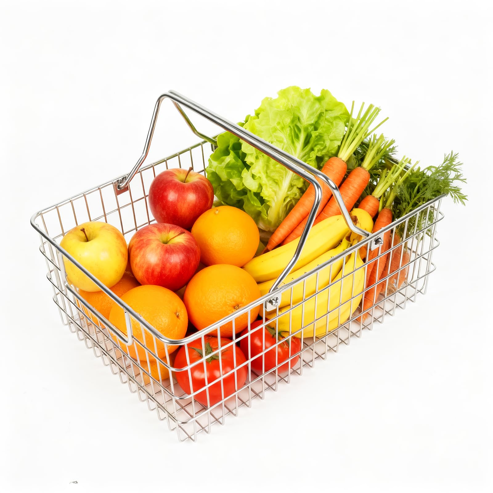 Wire Harvest Basket, Kitchen Organizers and Storage with Foldable Handle - 15.0"x9.8"x6.9" Portable Stainless Steel Picnic Baskets for Gathering Vegetables,Fruits,Kitchen,Garden,Picnic&Shopping (1, L)