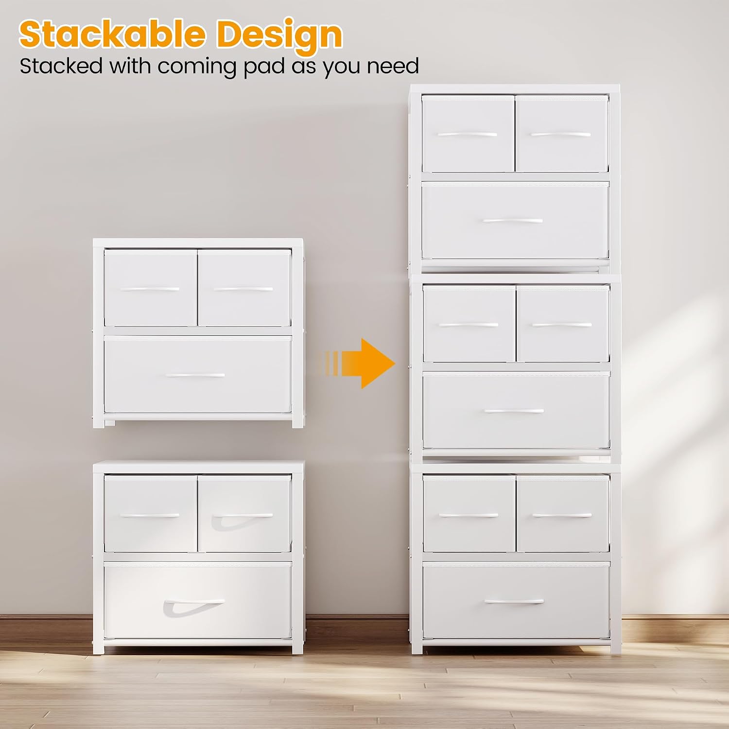 Homeiju Stackable 3-Drawer Fabric Dresser with Waterproof Wood Top – Closet Drawers & Storage Drawers for Bedroom, Modern Metal Frame Design (2 Tier-1 Pack)
