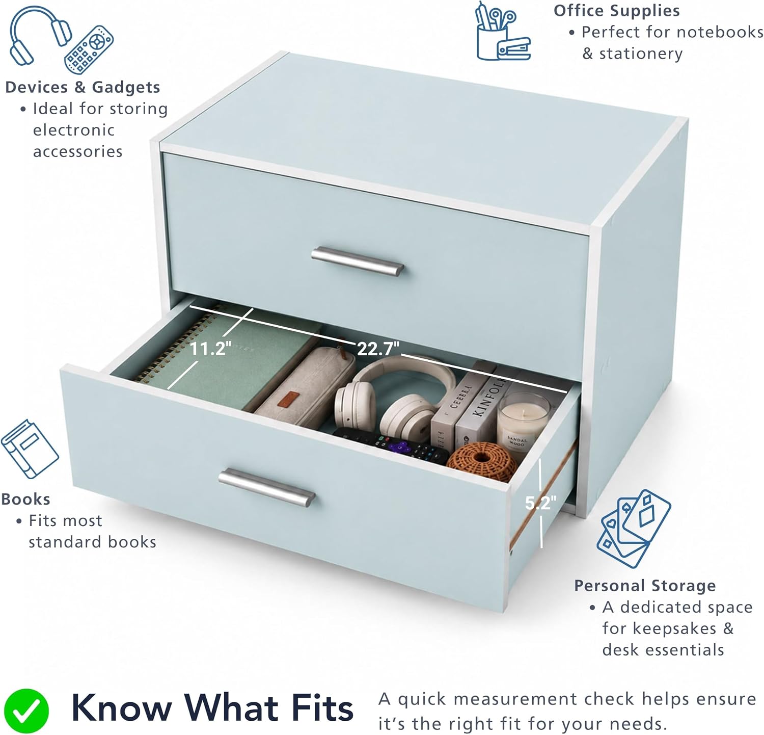 Homes: Inside + Out Apexa 2-Drawer Wooden Stackable Storage Drawers, Small Food Pantry Cabinet, Cajonera De Madera, Underbed Drawer Dorm Teen Room Decor & Bedroom, Home Office, Kitchen, White