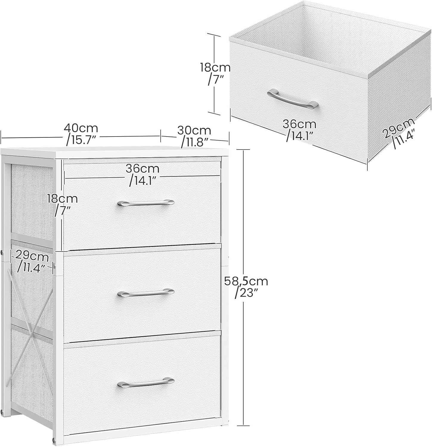 CHOEZON Stackable Storage Drawers for Closet, 3 Drawer Dresser with Wooden Top, Fabric Clothes Organizers with Metal Handles, Closet Organizer with 3 Drawers for Bedroom, Living Room, White TCW31WB