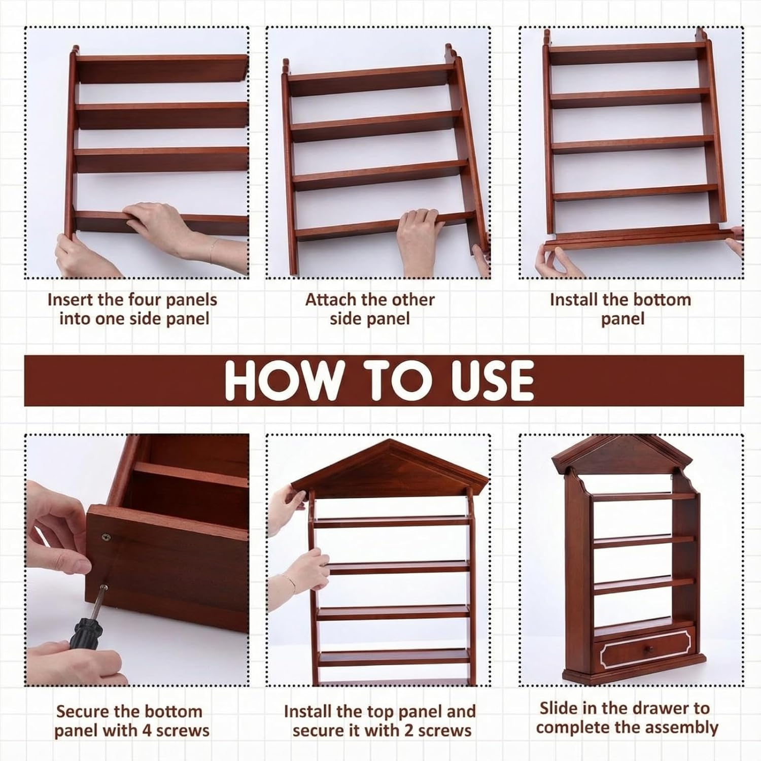 4-Tier Wall Mount Wooden Spice Rack Holds 24 Jars, Farmhouse Kitchen Decor Gift
