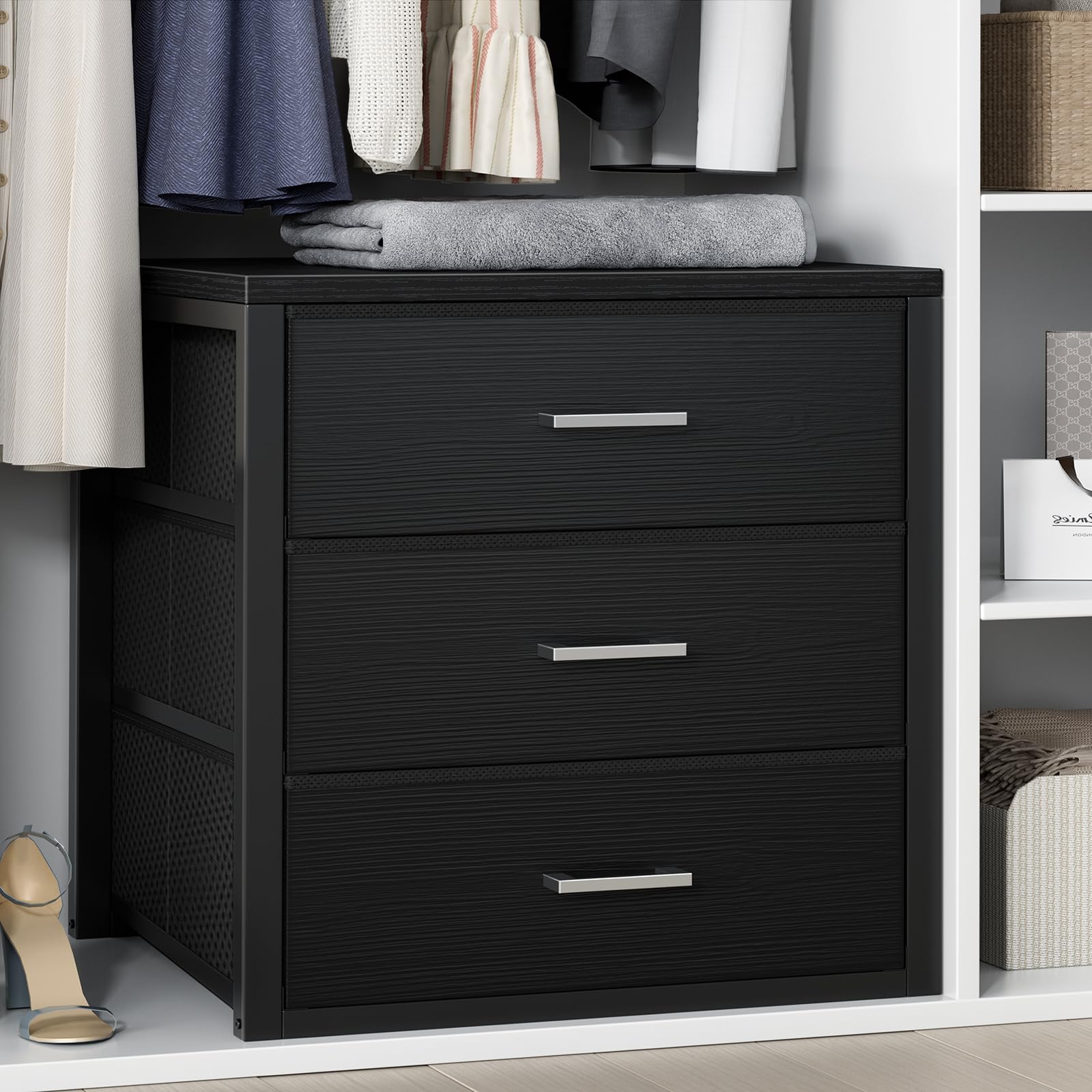 BOLUO Closet Drawers White 3 Drawer Dresser for Closet Organizers and Storage Bedroom Dorm Modern