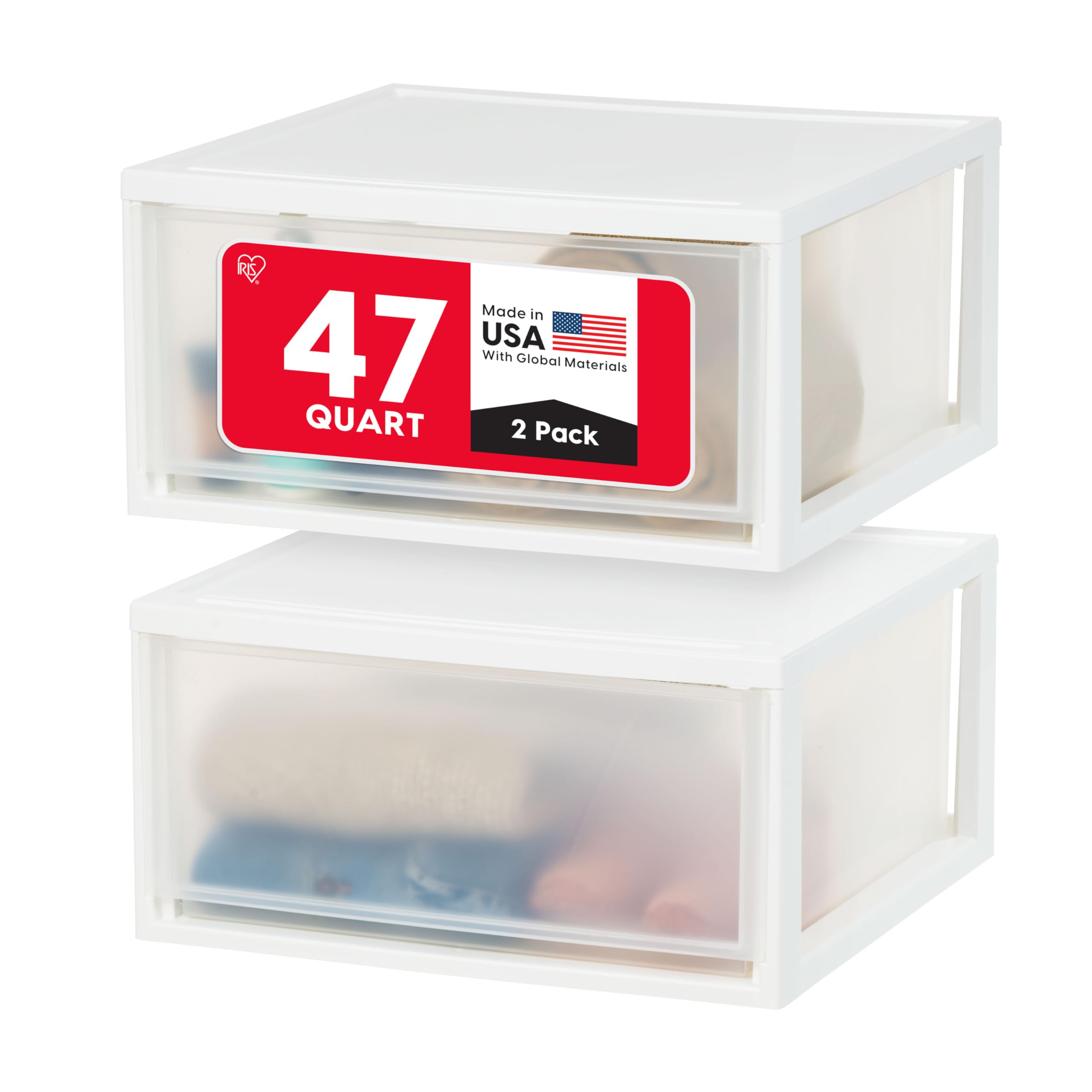 IRIS USA 17 Qt. Medium Plastic Stacking Drawer, Stackable Storage Organizer Unit with Sliding Drawer for Bedroom Kitchen Under Sink Pantry Craft Room Dorm Office, White, 4-Pack
