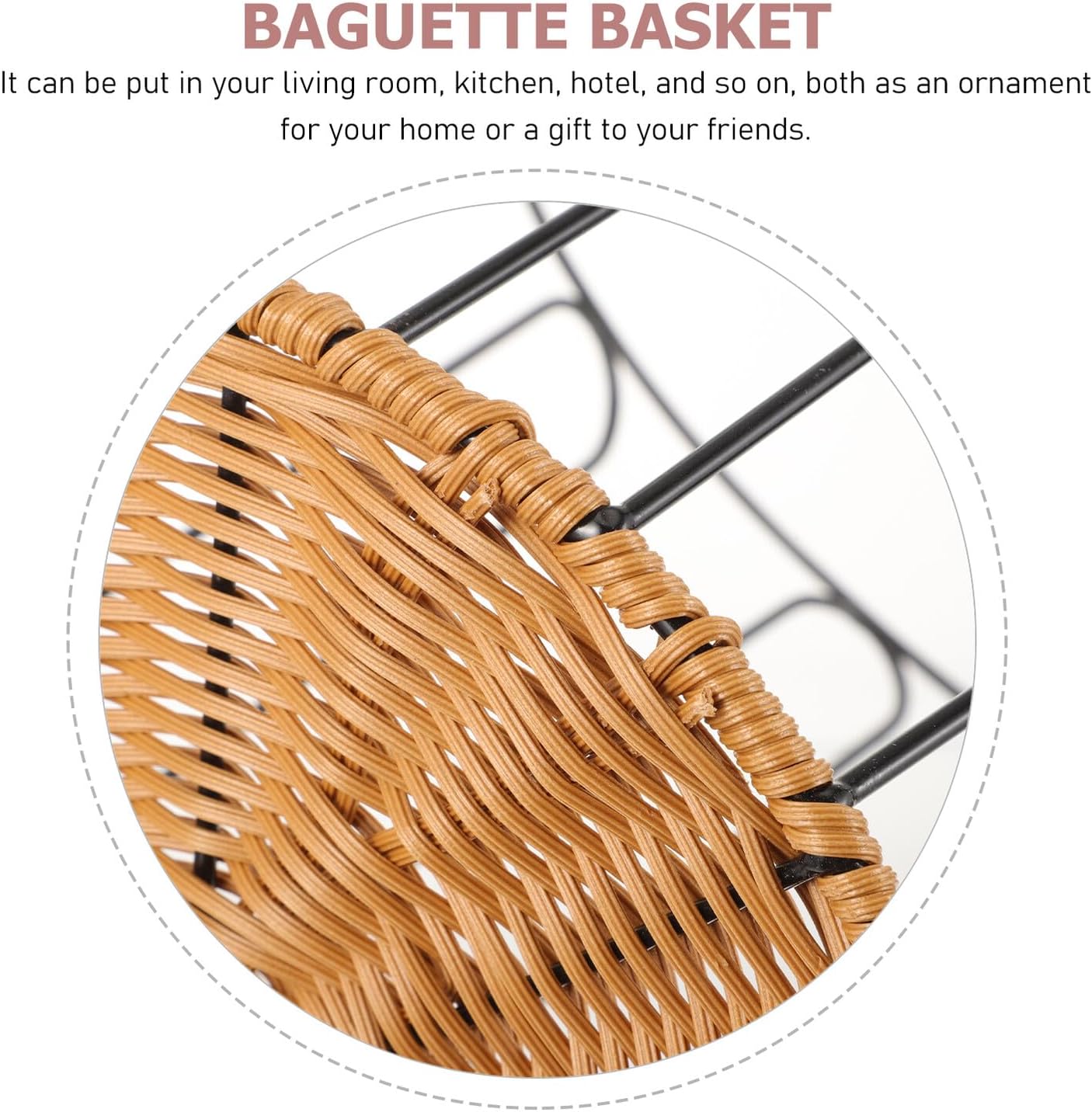 Rustproof Painted Iron Bread Basket with Woven Baguette Design, Small Rustic Bread Serving Basket for Kitchen and Office Storage, Home Bakery Display Tray