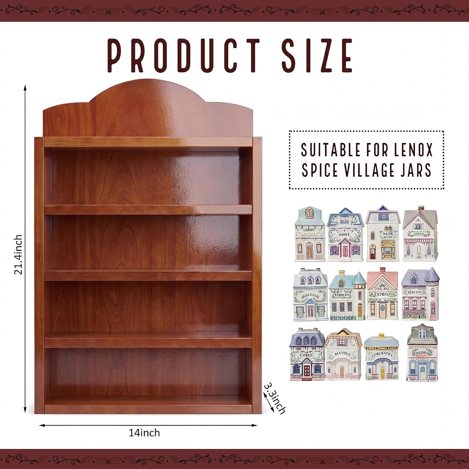 Chunful Vintage Spice Jar Wooden Rack Warm Brown Natural Spice Shelf for 24 Jars, Village Style Wall Mounting Kitchen Storage Decorative Hanging Display Rack, Shelf Only