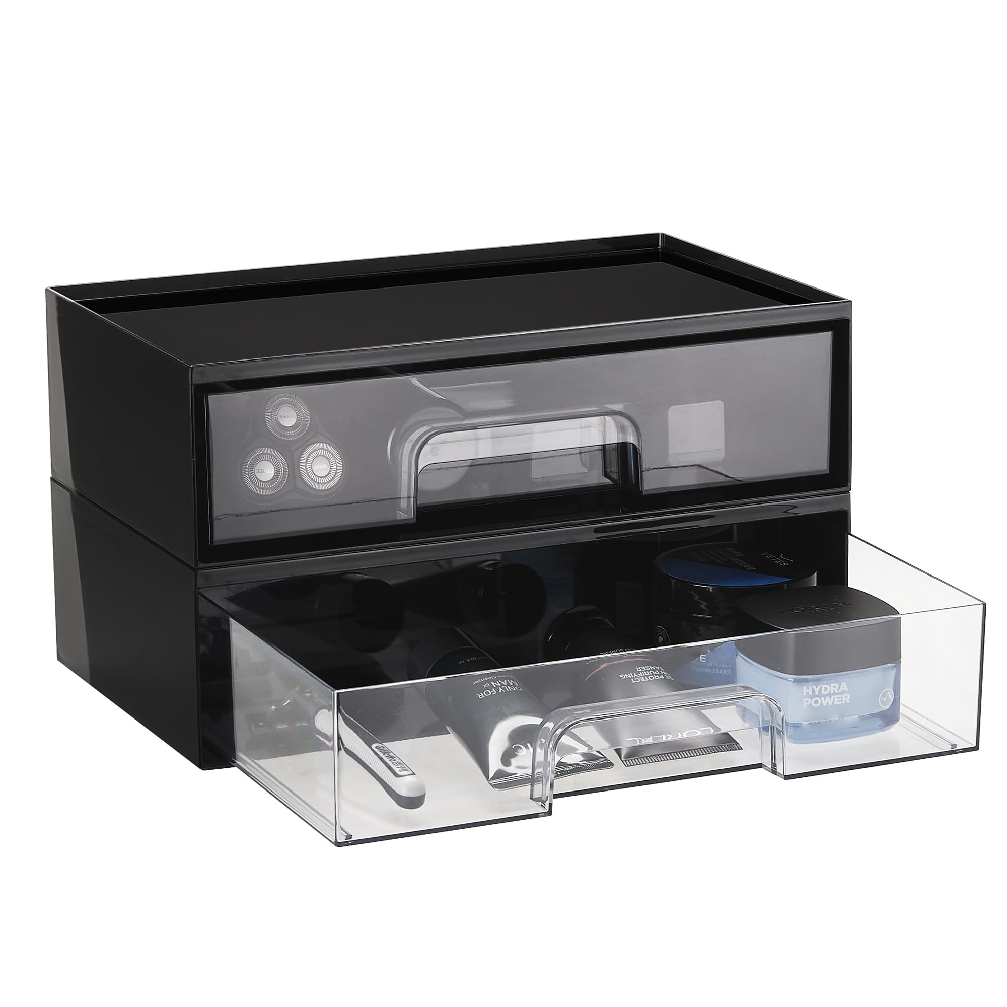 Vtopmart 12.1''W Clear Stackable Storage Drawers,4 Pack Acrylic Plastic Organizers Bins for Makeup Palettes, Cosmetics, and Beauty Supplies,Ideal for Vanity, Bathroom,Cabinet,Desk Organization
