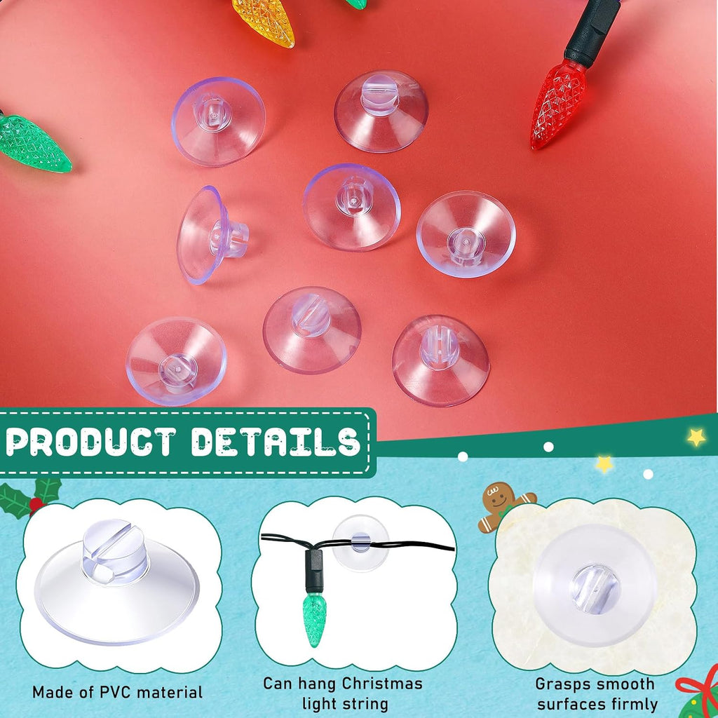 Sieral 400 Pcs Christmas Light Suction Cups String Cups Hook Shower Caddy Connectors Heavy Strength Duty Mini Clear Plastic Transparent Window with Hook