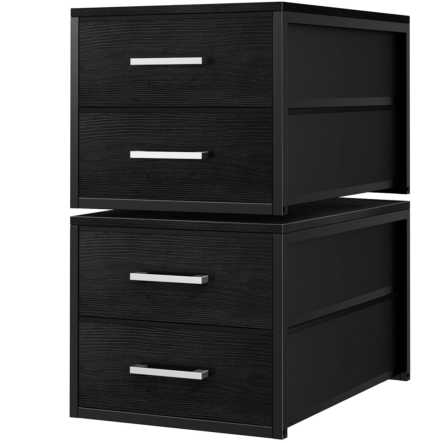 BOLUO Stackable Storage Drawers Closet Organizers and Storage Fabric 2 Drawer Dresser for Bedroom Set of 2 Black Modern