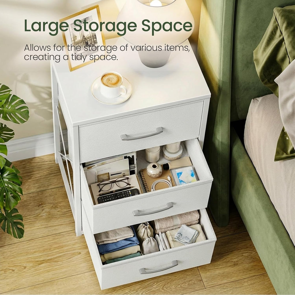 CHOEZON Stackable Storage Drawers for Closet, 3 Drawer Dresser with Wooden Top, Fabric Clothes Organizers with Metal Handles, Closet Organizer with 3 Drawers for Bedroom, Living Room, White TCW31WB