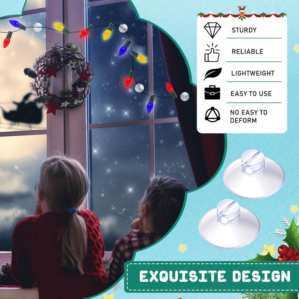 Sieral 400 Pcs Christmas Light Suction Cups String Cups Hook Shower Caddy Connectors Heavy Strength Duty Mini Clear Plastic Transparent Window with Hook