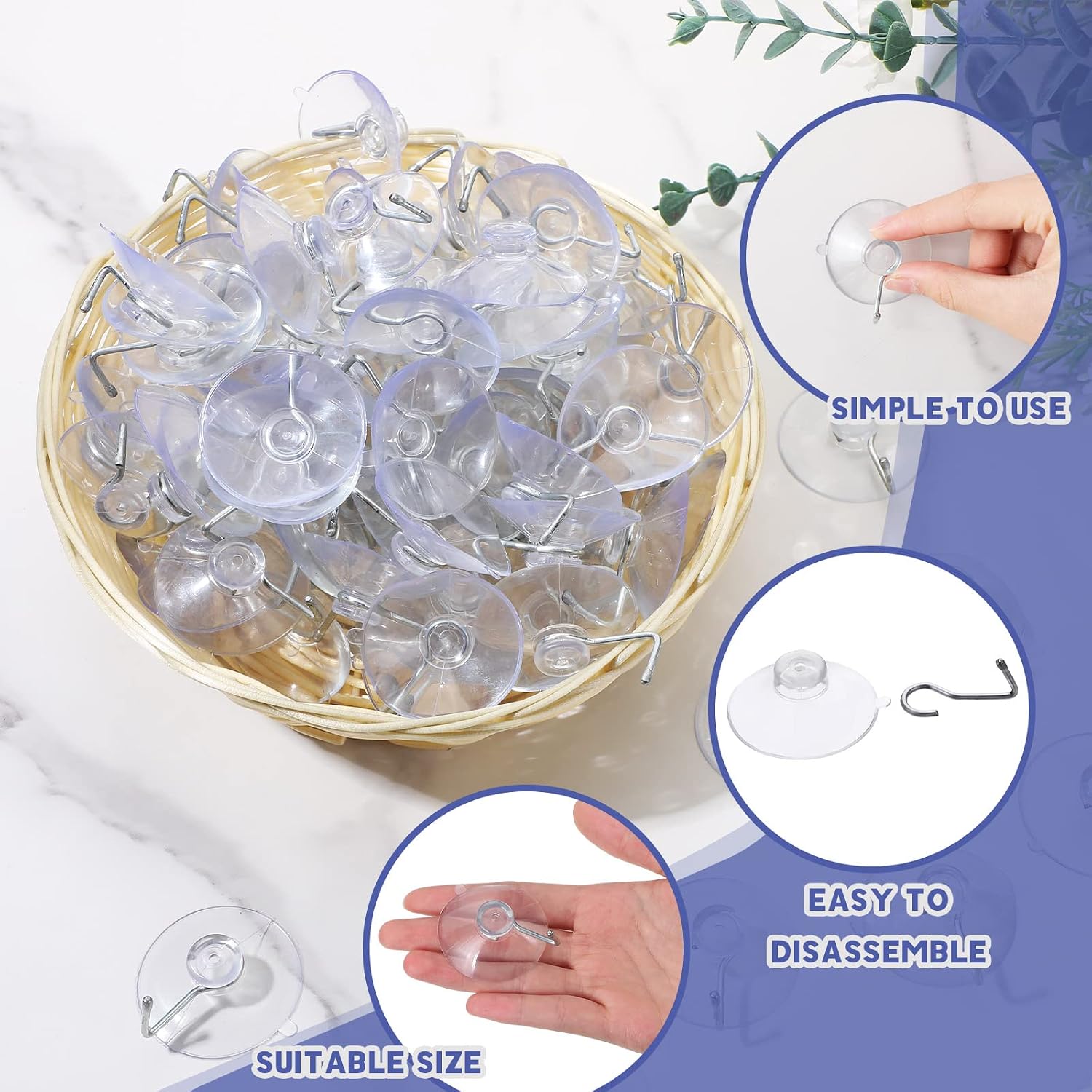 Unittype 240 Pieces Suction Cup Wall Hooks PVC Reusable Clear Suction Cups with Metal Hooks Practical Hanging Supplies Without Nails for Wall Door Glass Window Kitchen Bathroom Shower, 45 mm