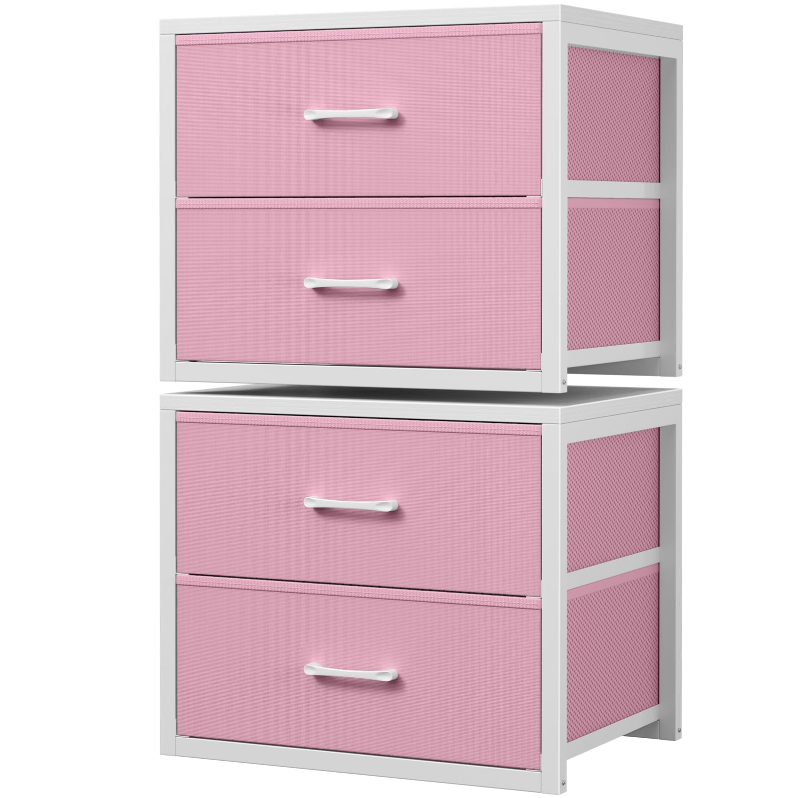 BOLUO Stackable Storage Drawers Closet Organizers and Storage Fabric White 2 Drawer Dresser for Bedroom 2 Packs Modern