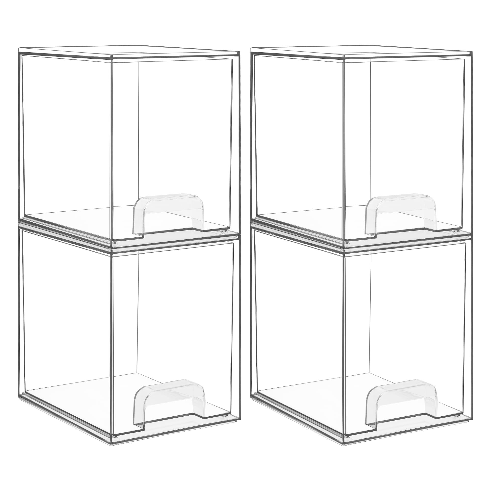 Vtopmart 12.1''W Clear Stackable Storage Drawers,4 Pack Acrylic Plastic Organizers Bins for Makeup Palettes, Cosmetics, and Beauty Supplies,Ideal for Vanity, Bathroom,Cabinet,Desk Organization