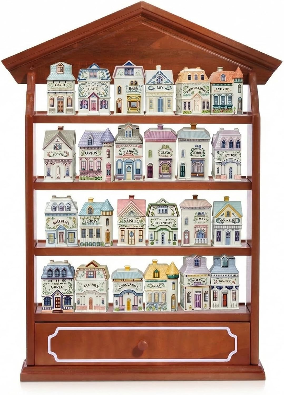4-Tier Wall Mount Wooden Spice Rack Holds 24 Jars, Farmhouse Kitchen Decor Gift