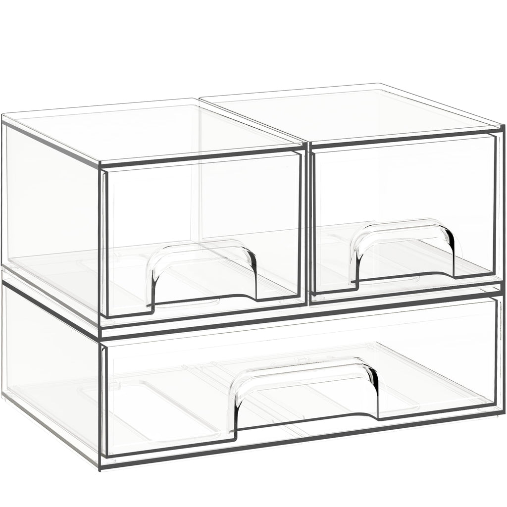 Criusia Stackable Storage Drawers, 6 Pack Clear Plastic Makeup & Bathroom Organizer, Versatile Storage Bins for Vanity, Under Sink, Kitchen Cabinets & Pantry