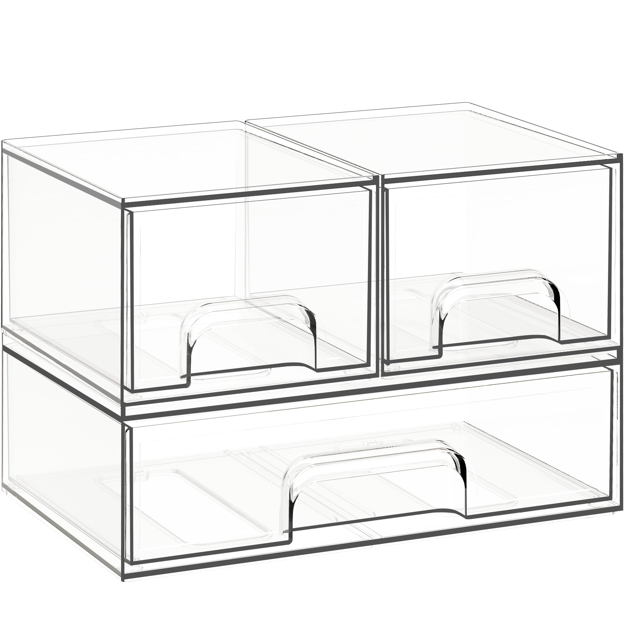 Criusia Stackable Storage Drawers, 6 Pack Clear Plastic Makeup & Bathroom Organizer, Versatile Storage Bins for Vanity, Under Sink, Kitchen Cabinets & Pantry